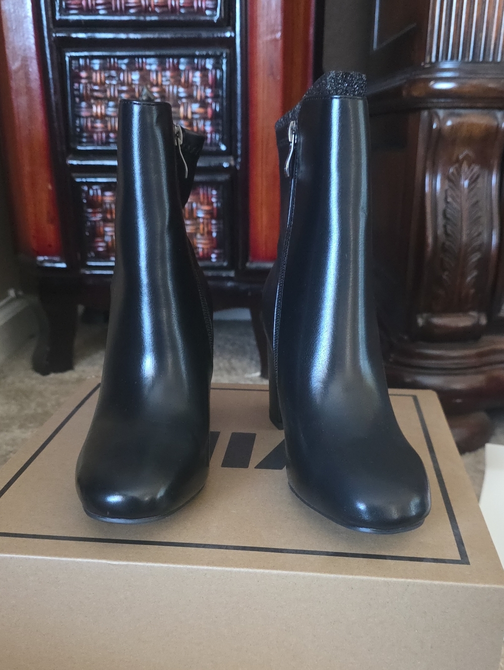MIA Black Smooth Faux-Leather Ankle Booties with Side Zip